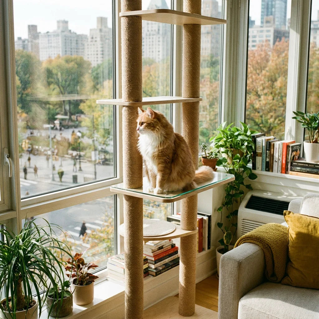 Aura Paws | Nordic Infinity GlassPlatform FloortoCeiling Cat Climber